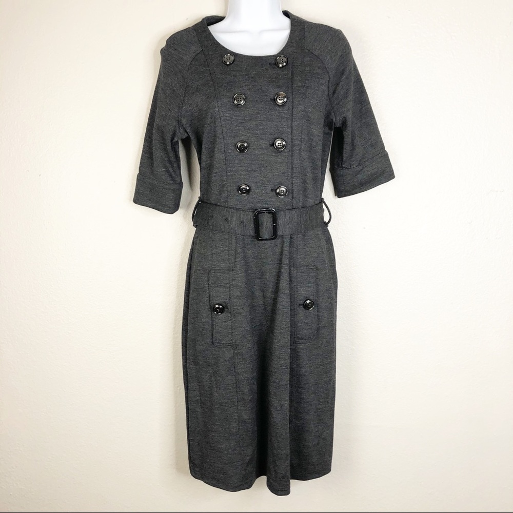 🌿 Burberry Gray Wool Long Sleeve Dress with Belt